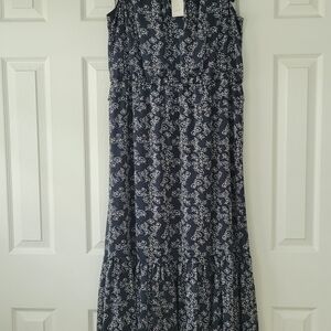 Banana Republic Navy and White Ruffled Tiered Maxi Dress